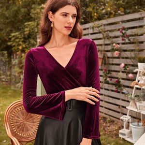 Maroon Velvet Long-sleeve Bodysuit